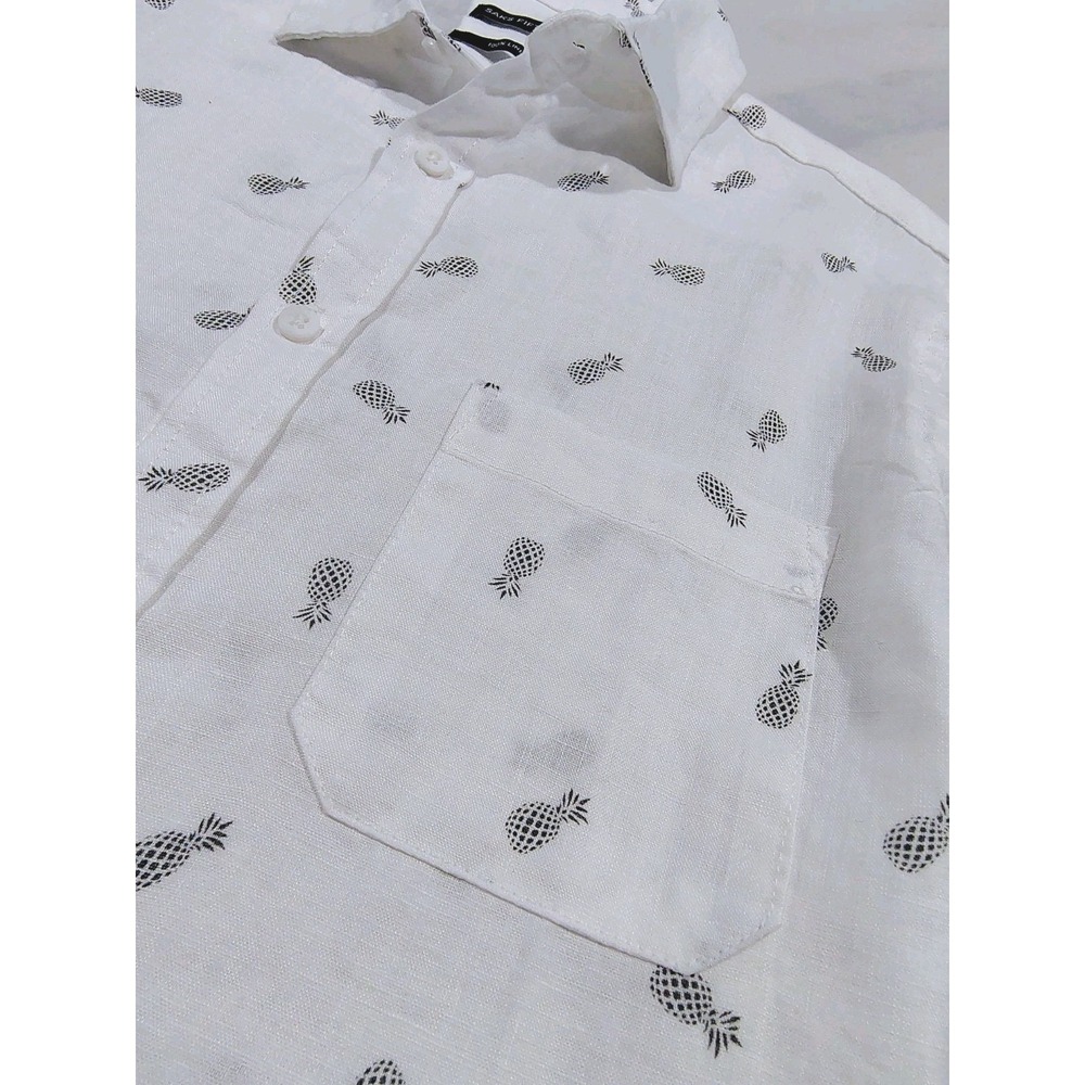 Saks Fifth Avenue Linen Shirt Mens Pineapple Print  Medium White NWT Casual M - Picture 6 of 11